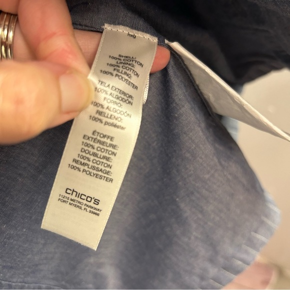 Chico's Blue grey quilted striped open front casual preppy jacket size "2" Large - Picture 5 of 7